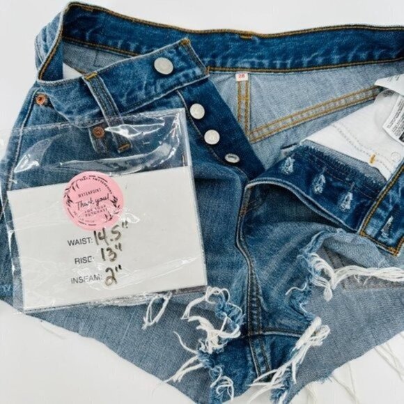 Levi's 501 High Rise Cut Off Button Fly Denim Beach Coastal 28 Jean Shorts - Picture 4 of 7